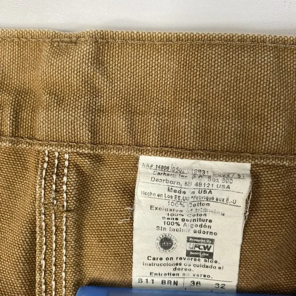 Vintage Carhartt B11 BRN Carpenter Pants‎ Mens SZ 36x32 Canvas Union Made In USA - Picture 14 of 16
